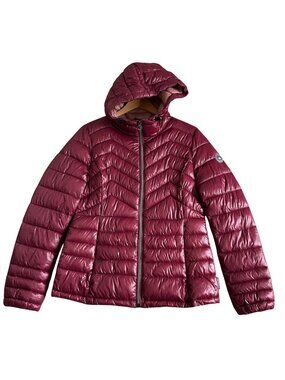 Noize Women's Sz M Burgundy Hooded Puffer Jacket Lightweight Outerwear